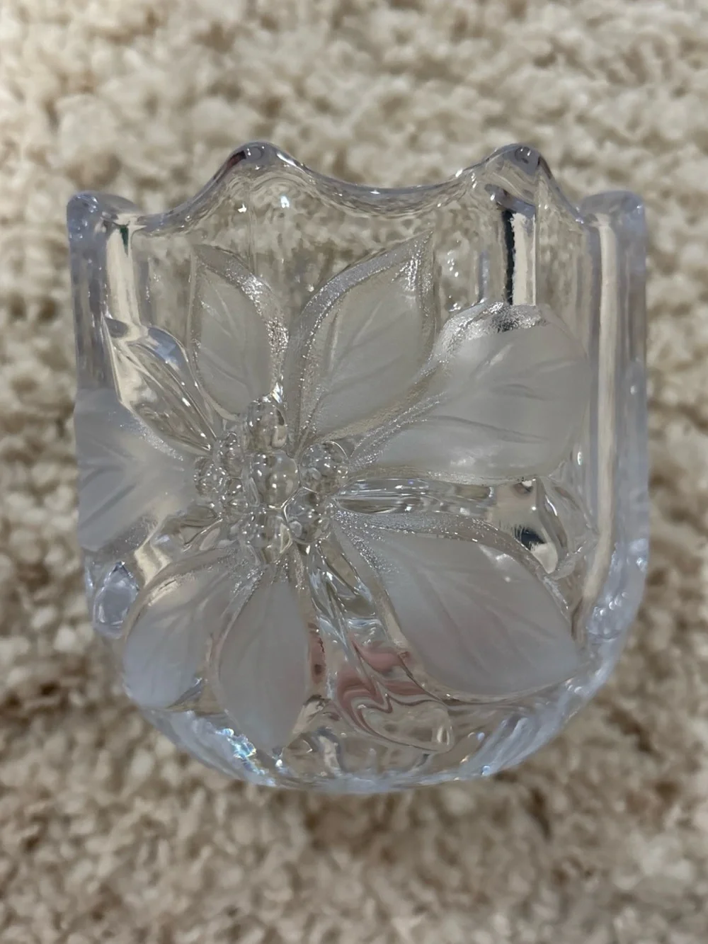 Vintage 1996 Mikasa Festive Poinsettia Crystal Flower Votive Candle Holder Japan